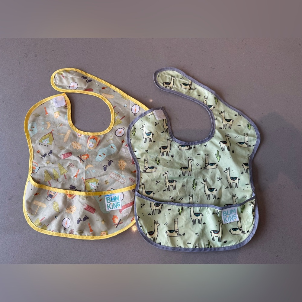 Bumkins Adventure and Llama Bib Set, and IKEA long sleeved bib